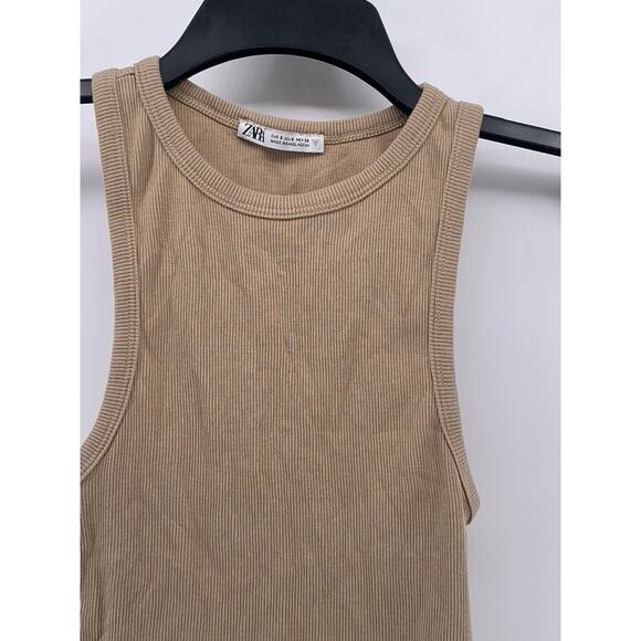 ZARA Women's Tan Rib Knit Casual Crewneck Sleeveless Cropped Top SZ S - Picture 4 of 11